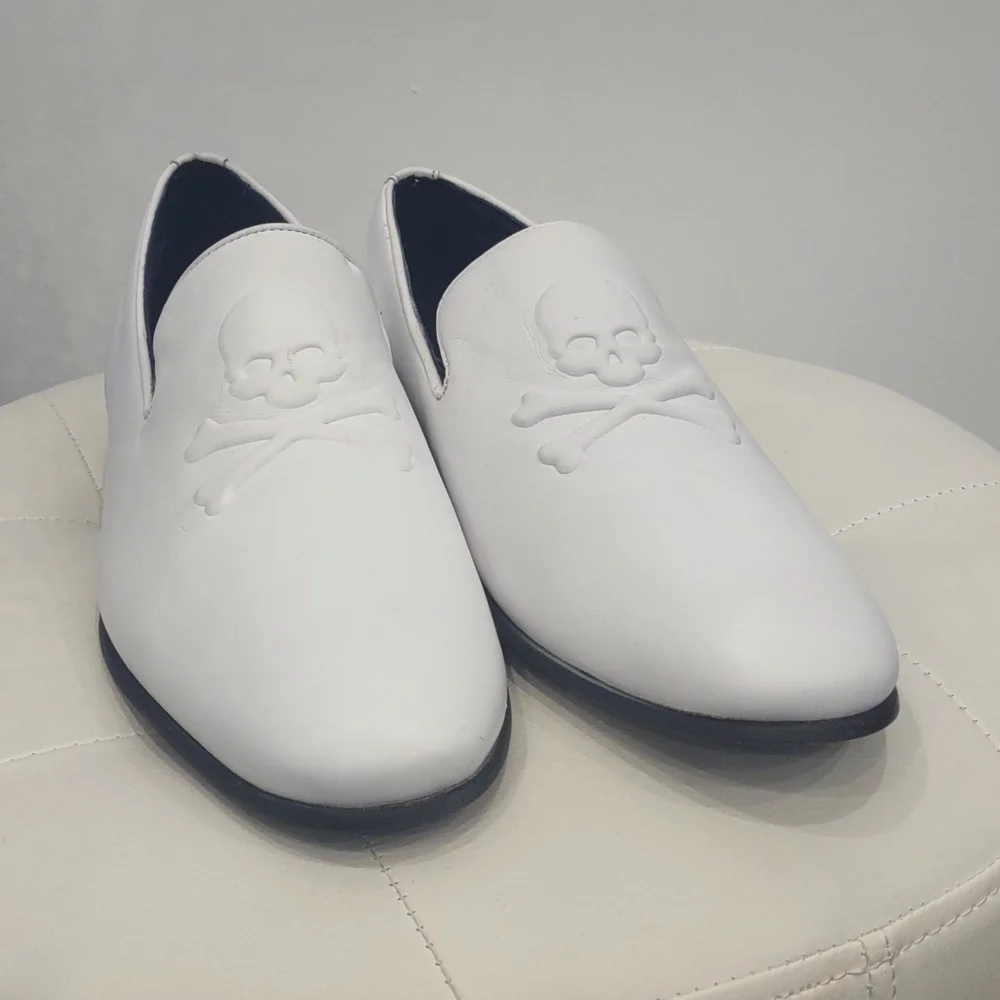 Section X white leather skull crossbone men's dress loafer shoes saint Slip On - Picture 6 of 8